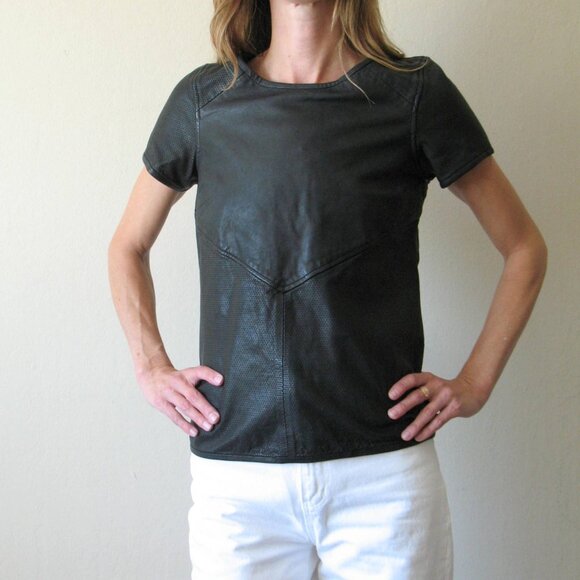 Leather Tee Shirt Maison Scoth Soda XS 1 perforated black real leather - Picture 5 of 12